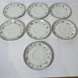 Vintage Abingdon Rose Fine Porcelain China Made in Japan 6" Set of 7 Saucers